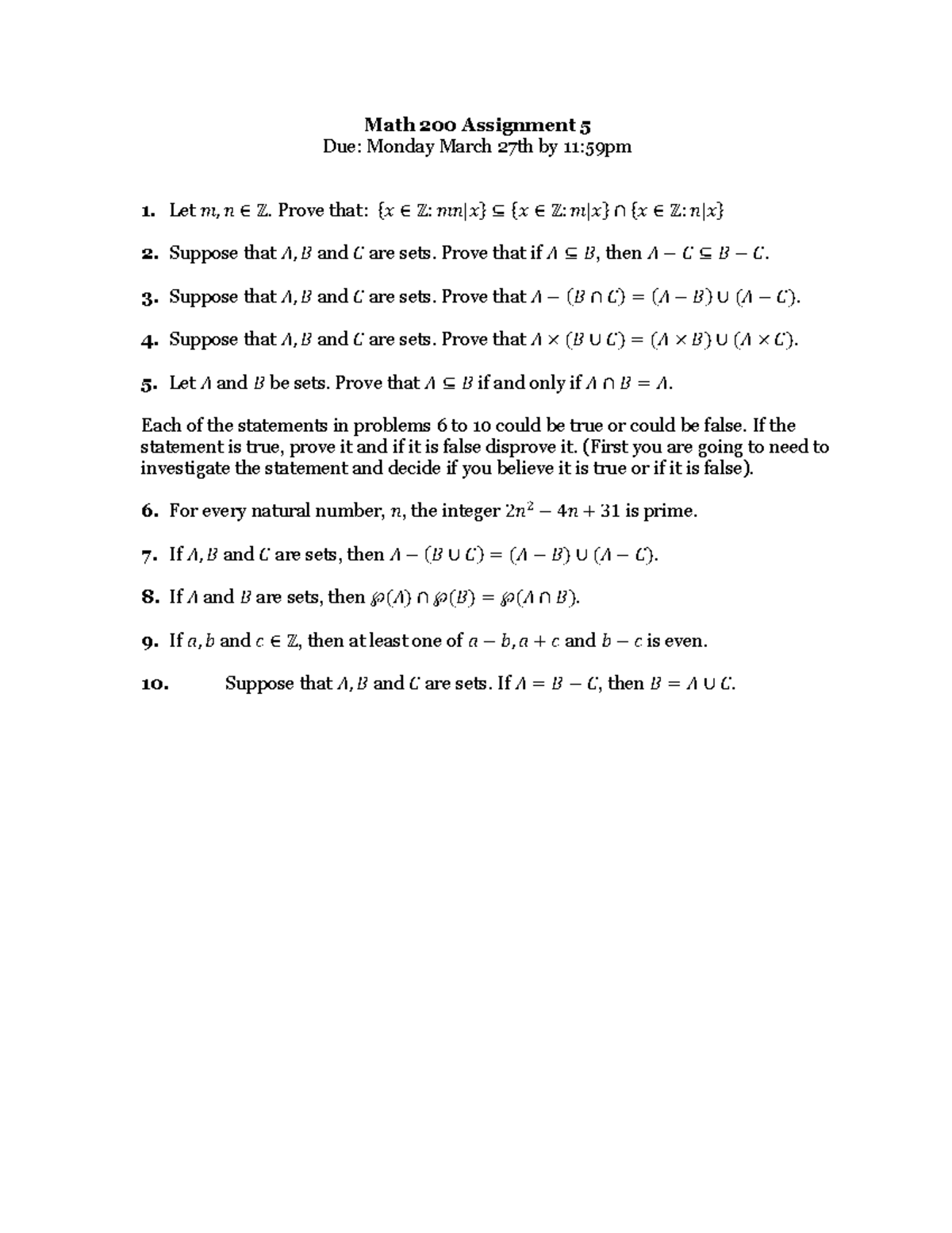 Math 200 A#5 Questions Winter 2023 - Math 200 Assignment 5 Due: Monday ...