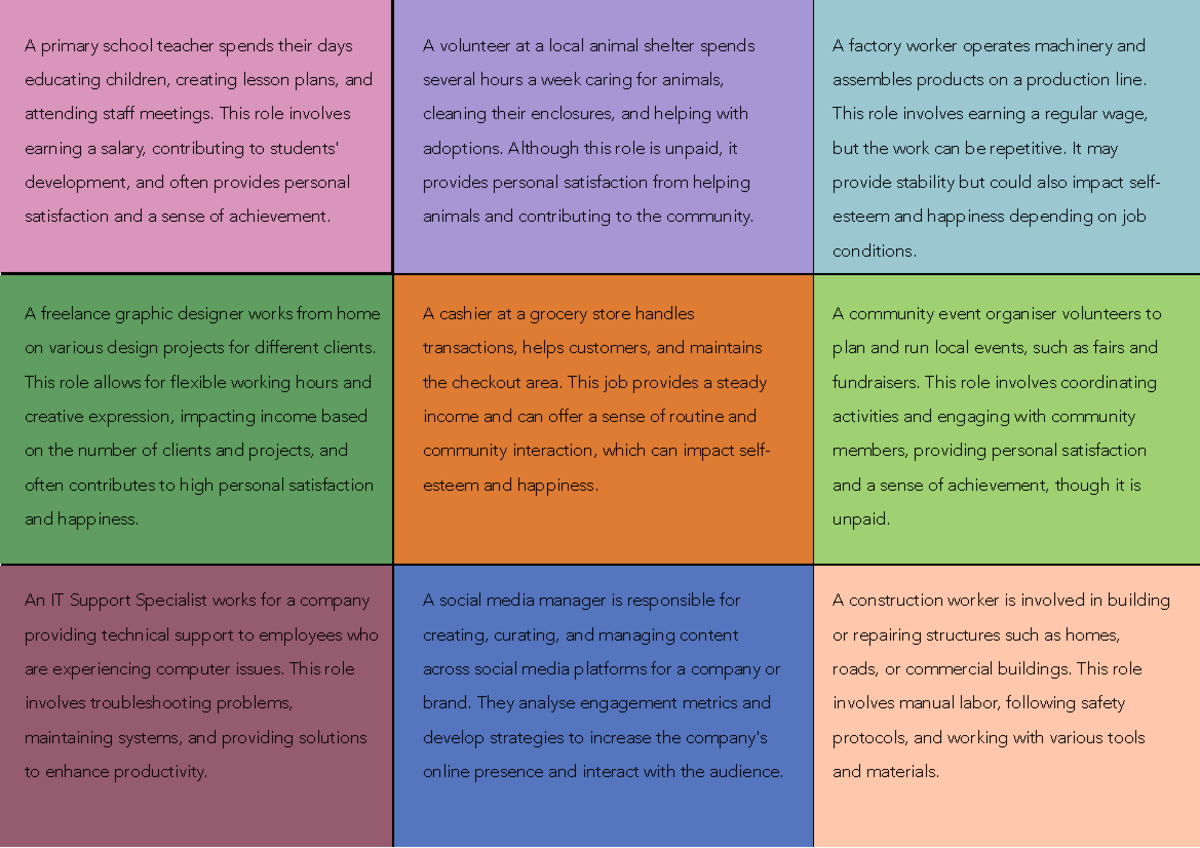 Work example cards year 7 econs A primary school teacher spends