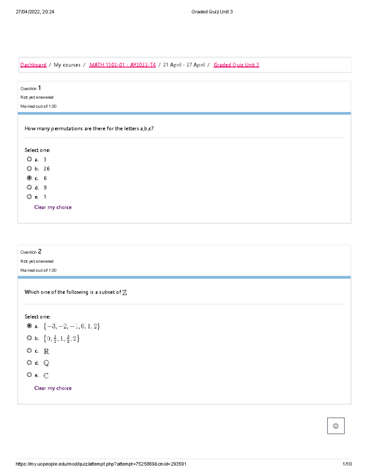 Graded Quiz Unit 3 AY2022-T4 - Question 1 Not Yet Answered Marked Out ...