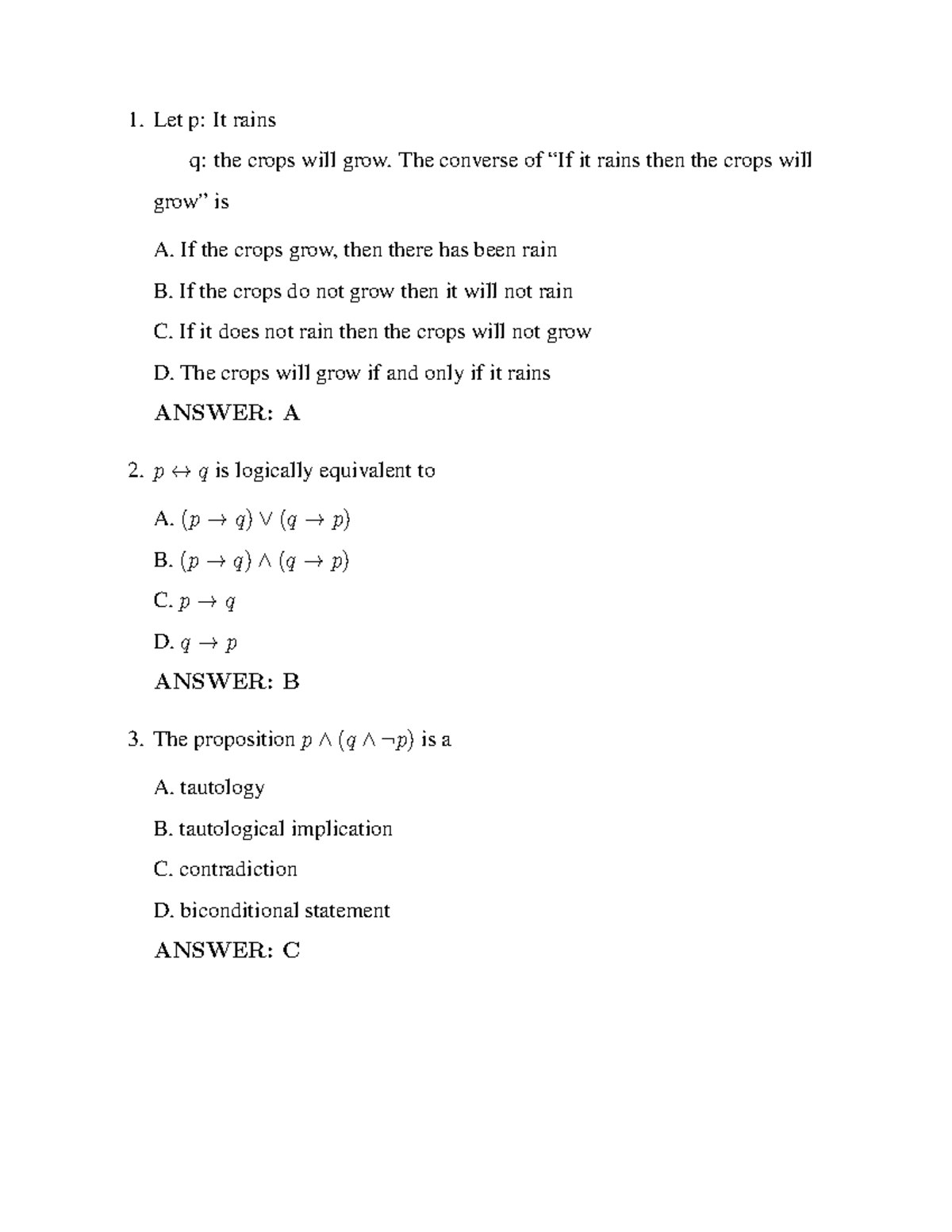 Unit-3-Moderate - Unit - 3 Moderate Level assignment - 1. Let p: It ...