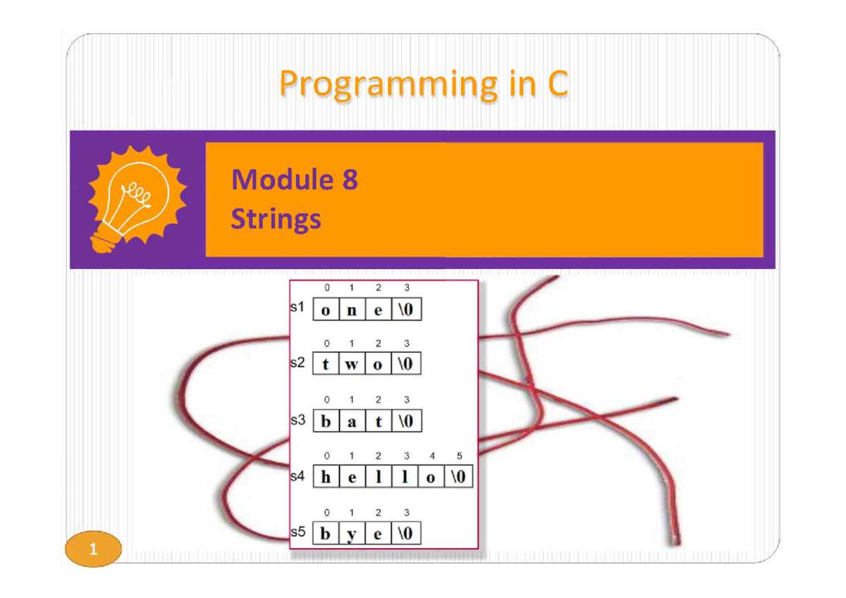 M8-Strings - asd - Programming in C Module 8 Strings Strings “Hello” is ...