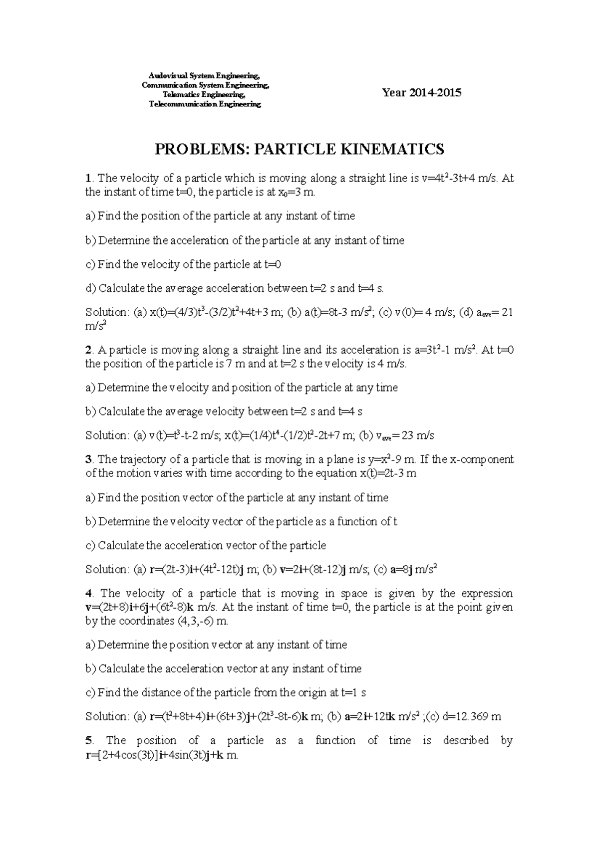 Problems Lesson 1 Kinematics 2014 Studocu