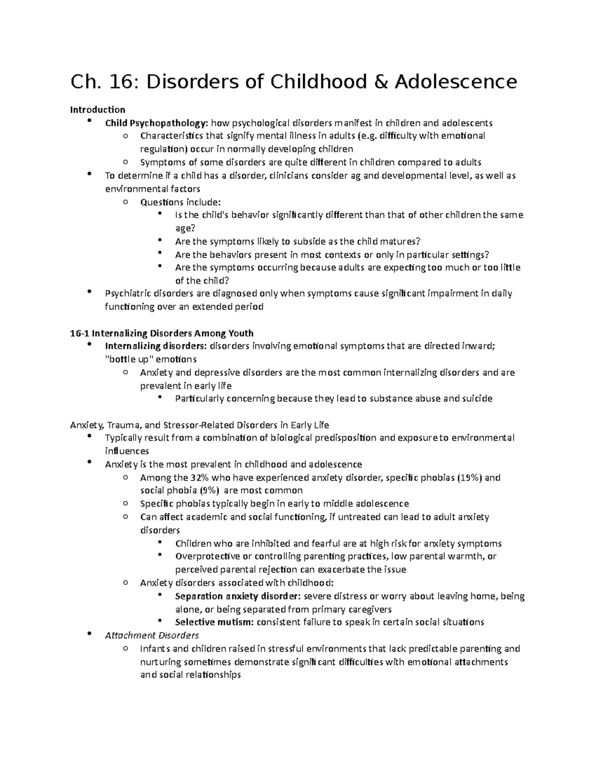 Chapter 16 Disorders Of Childhood PSYC 301 - Ch. 16: Disorders Of ...