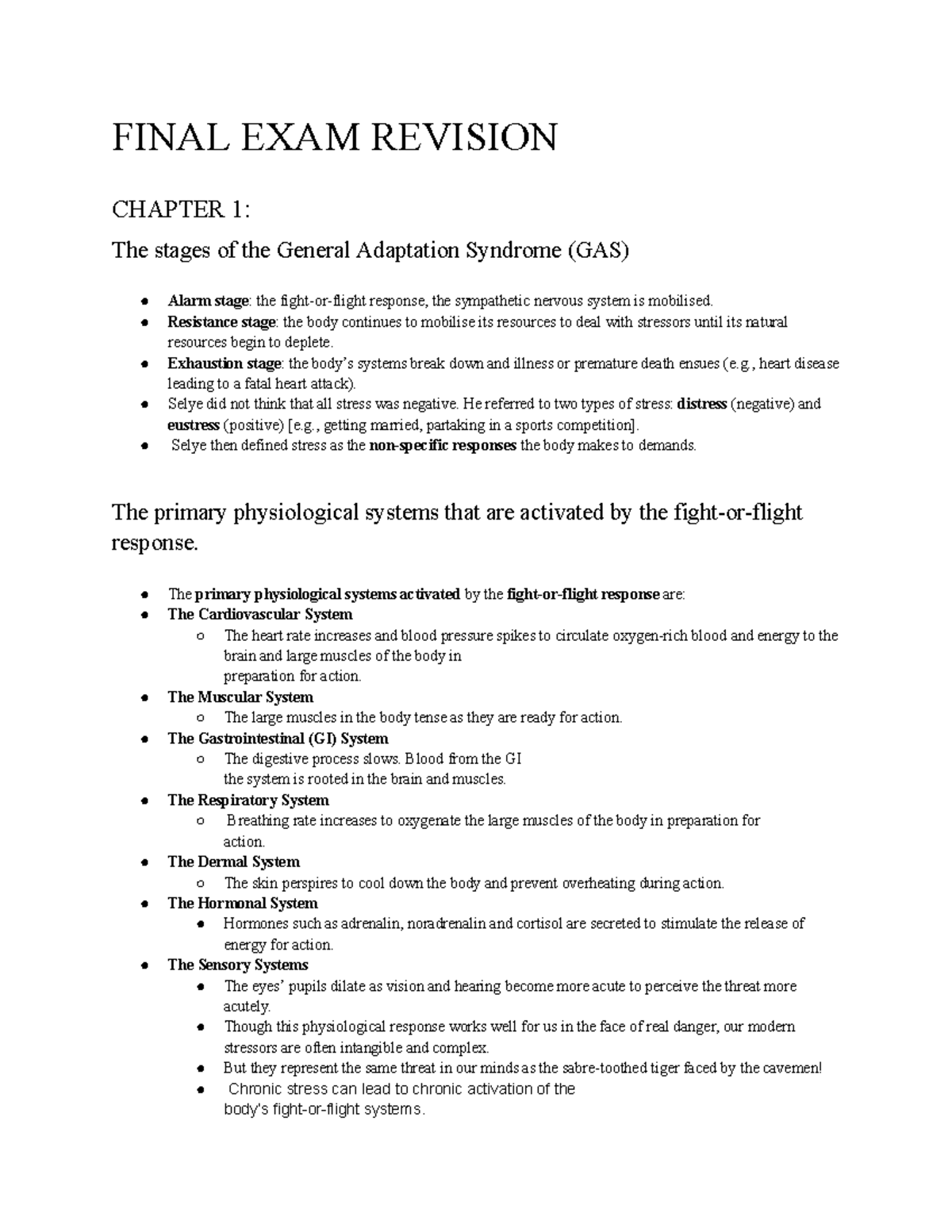 Final EXAM Revision - FINAL EXAM REVISION CHAPTER 1: The stages of the ...