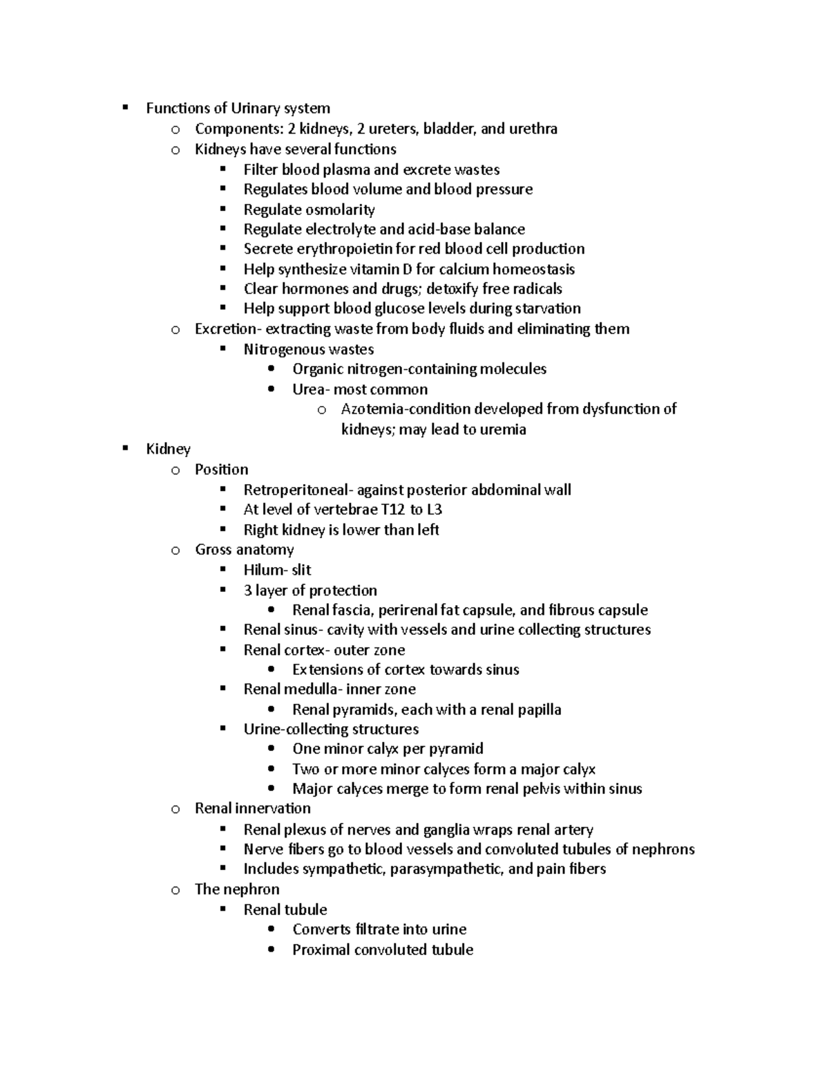 Functions of Urinary system - Studocu