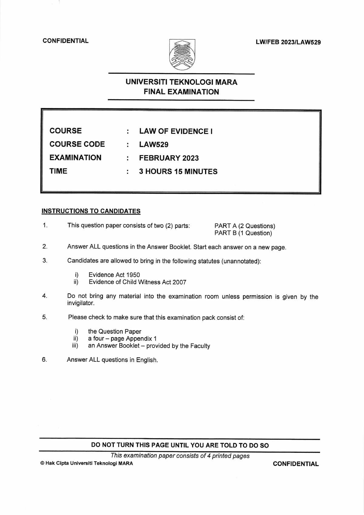 Pastyear Feb 2023 - Faculty LAW 2023 Session 2 - Degree LAW529 Past ...