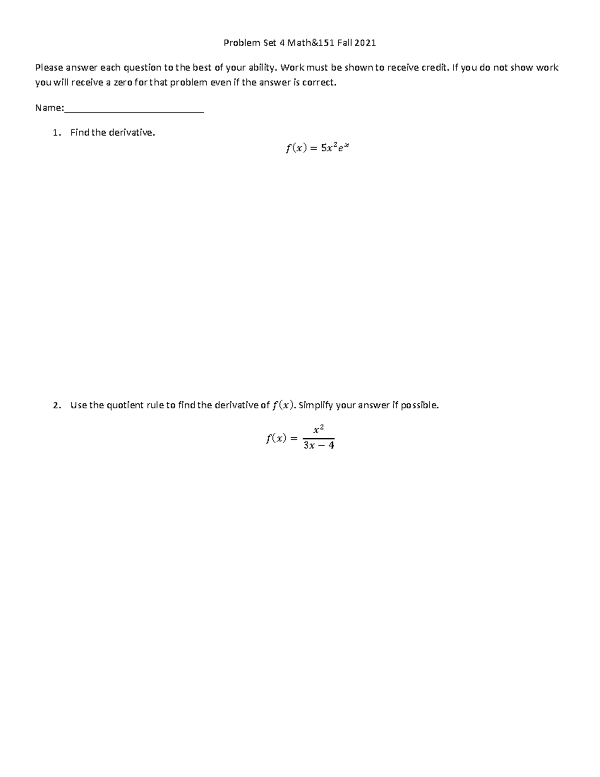 Problem Set 4 Math151 Fall 2021 - Problem Set 4 Math&151 Fall 2021 ...