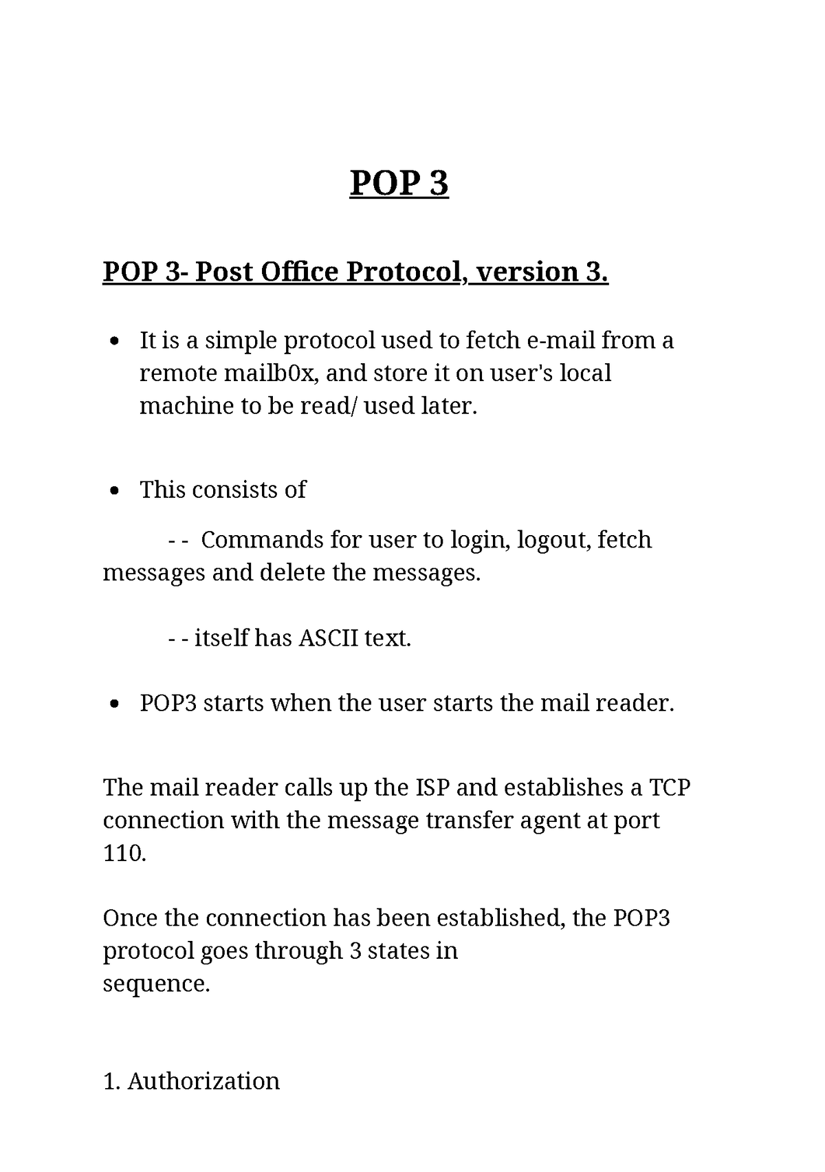 POP 3 - POP3 - Post Office Protocol Version 3 - POP 3 POP 3- Post ...