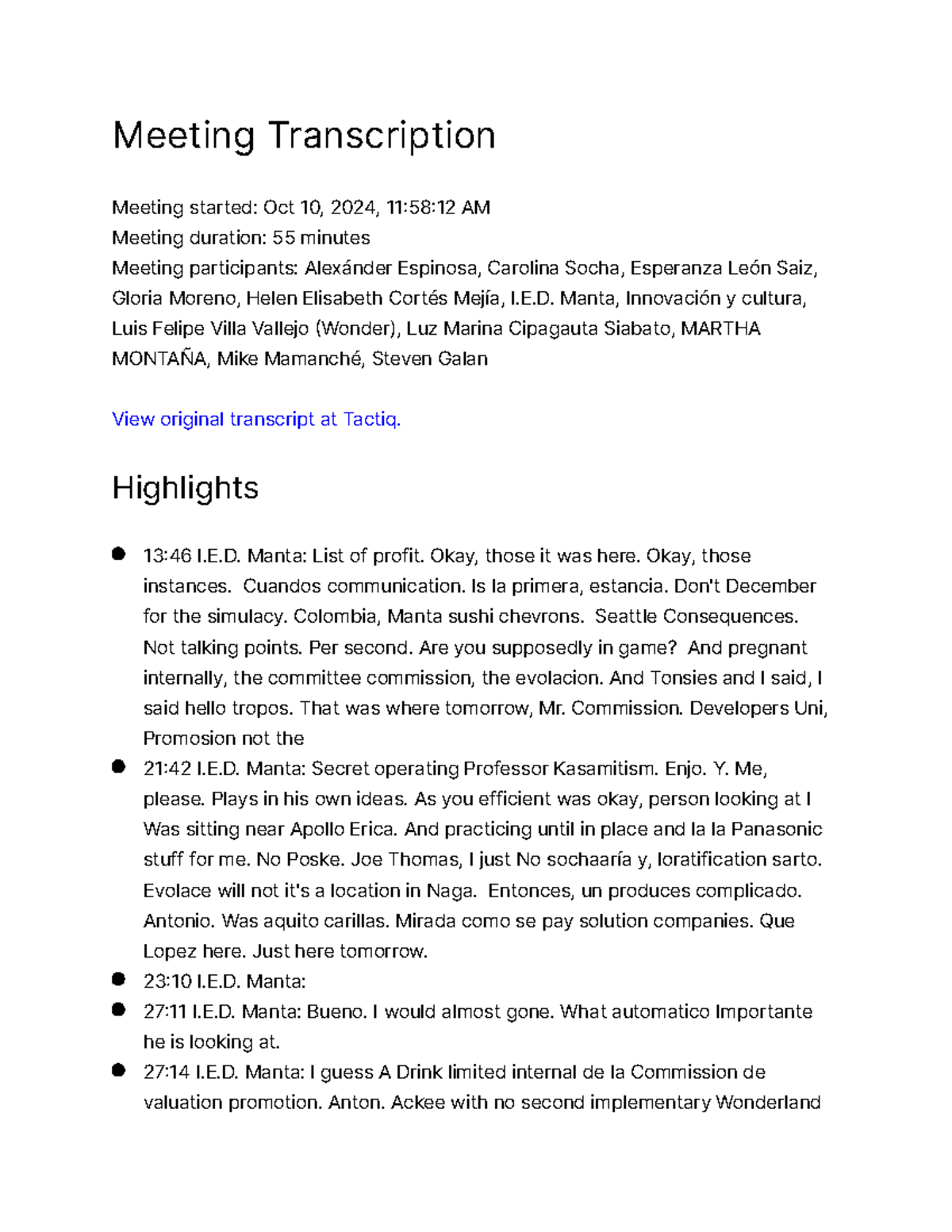 Meeting Transcription - Meeting Transcription Meeting started: Oct 10 ...