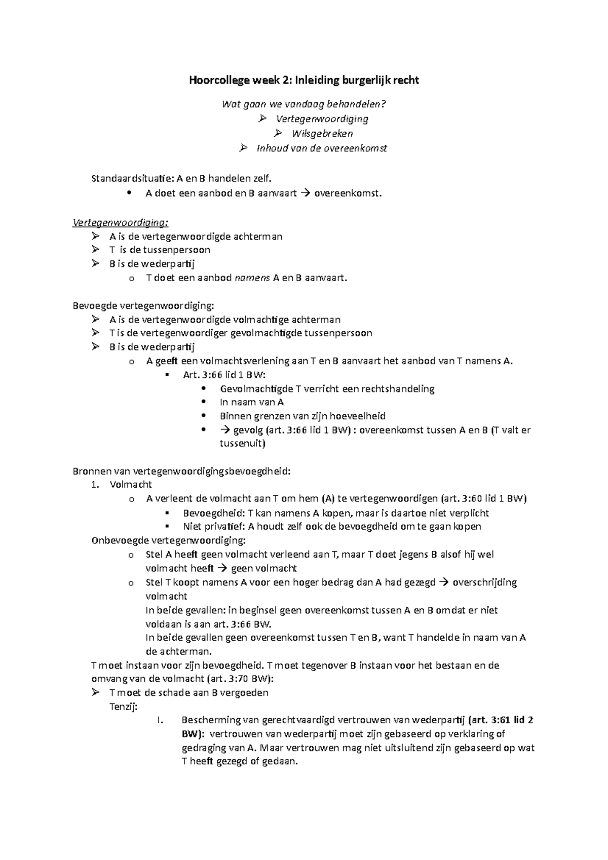 Hoorcollge Week 2 Inleiding Burgerlijk Recht - A Doet Een Aanbod En B ...