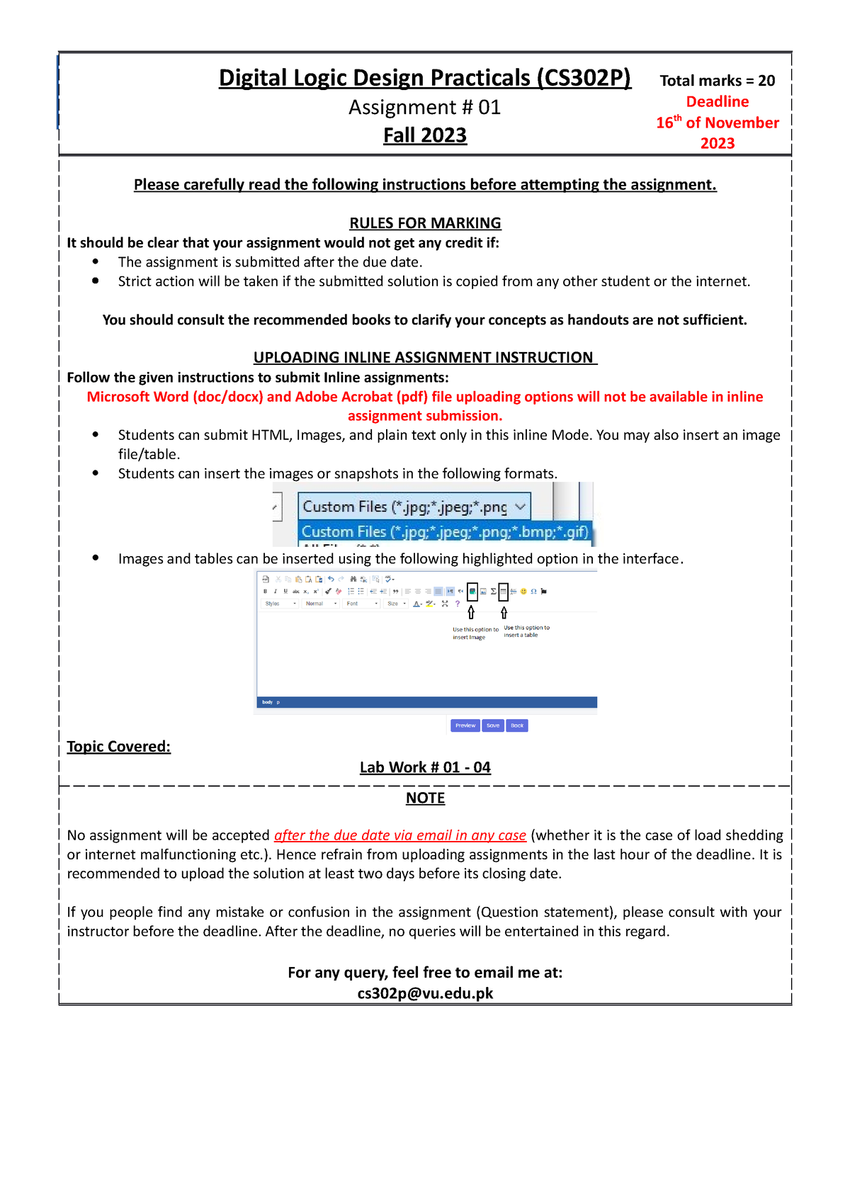 digital logic design practical (cs302p) assignment # 01 fall 2022