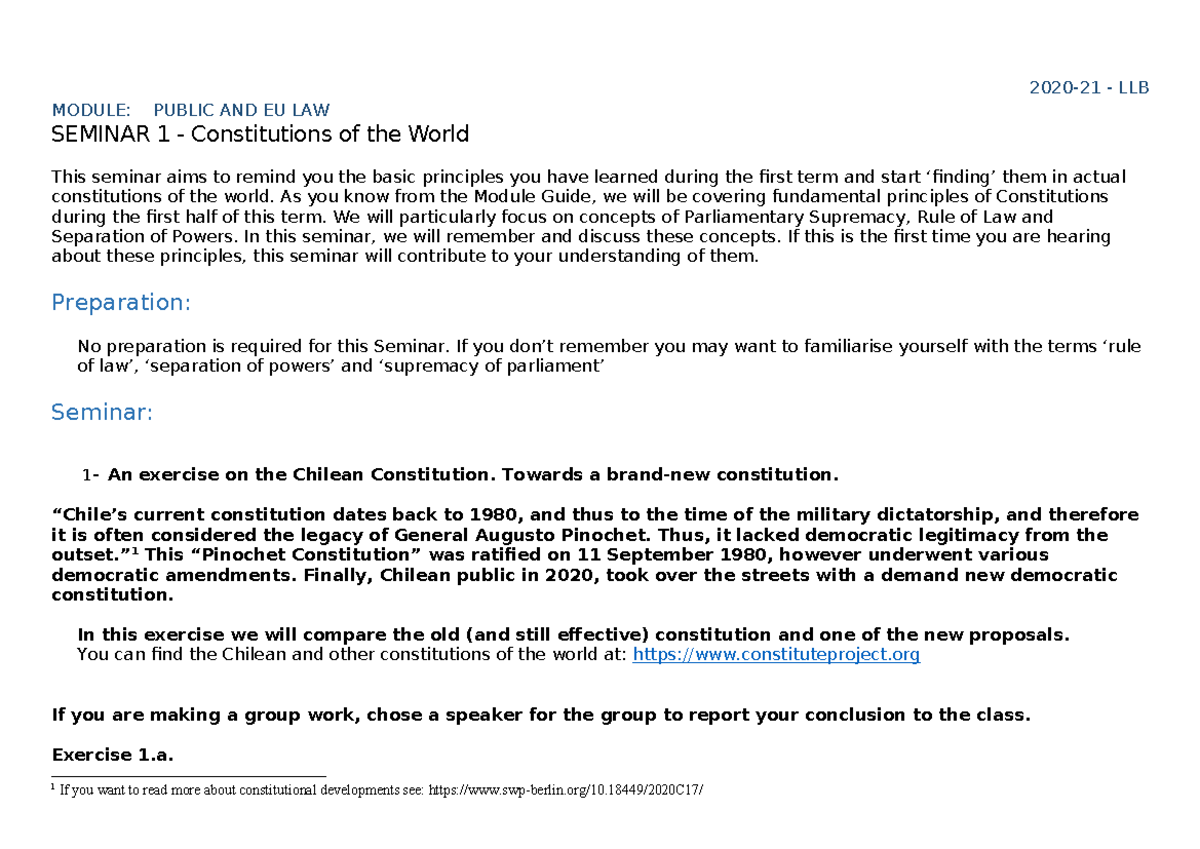 Seminar 1 PEL - PEL notes - 2020-21 - LLB MODULE: PUBLIC AND EU LAW ...
