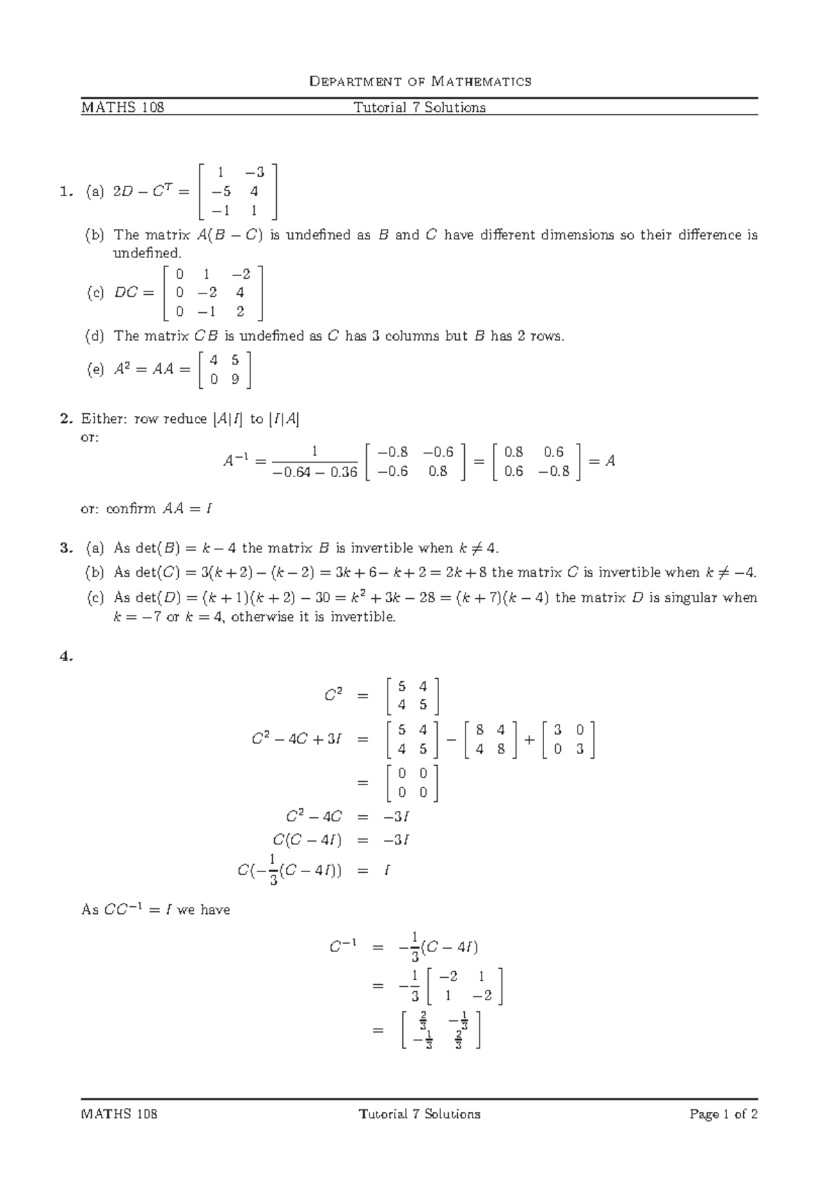 Tutorial 7 Sols - Will be very helpful for the exam and exam study ...