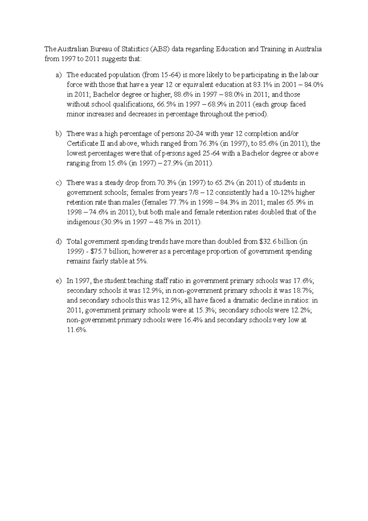 Tutorial work ABS data The Australian Bureau of Statistics (ABS