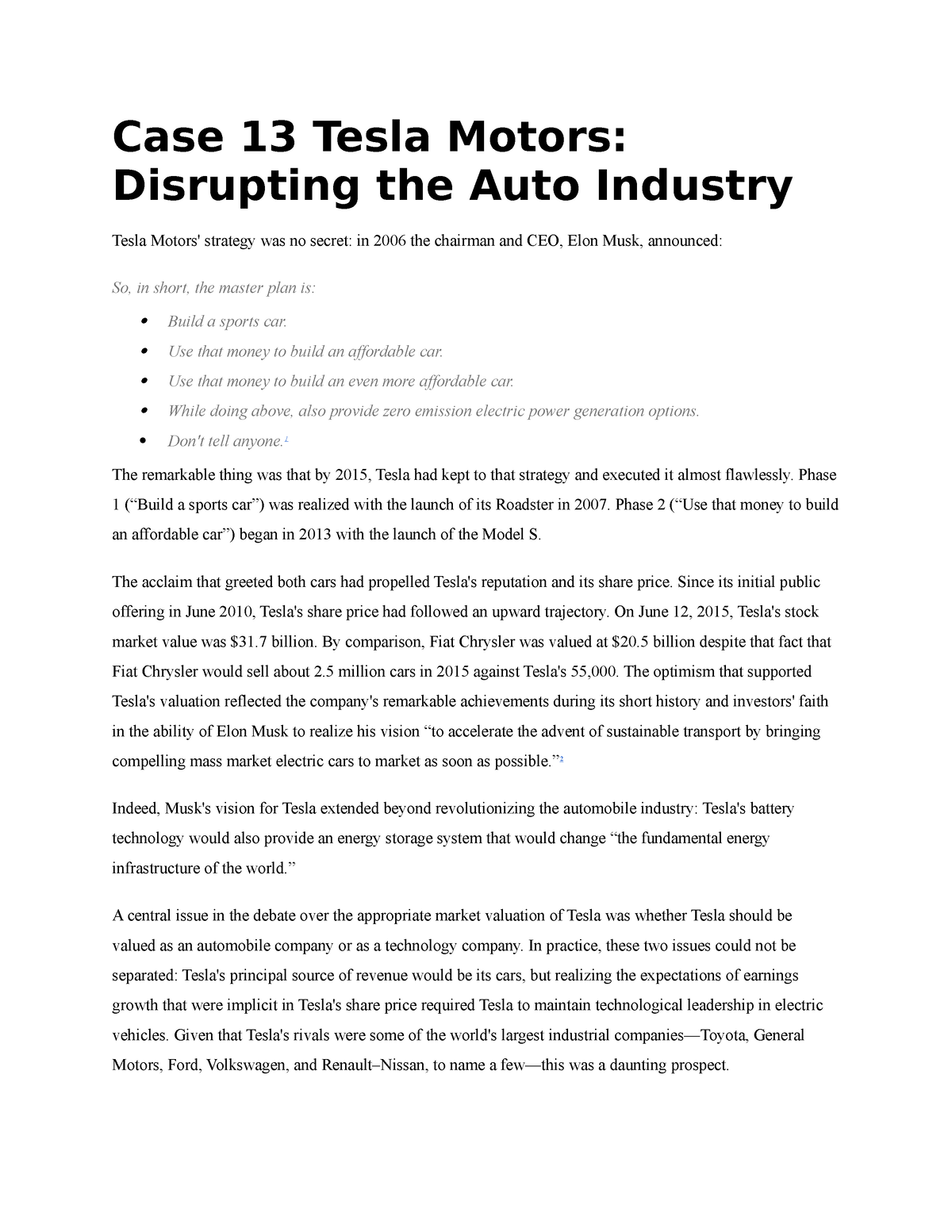 problems faced by automobile industries case study on tesla