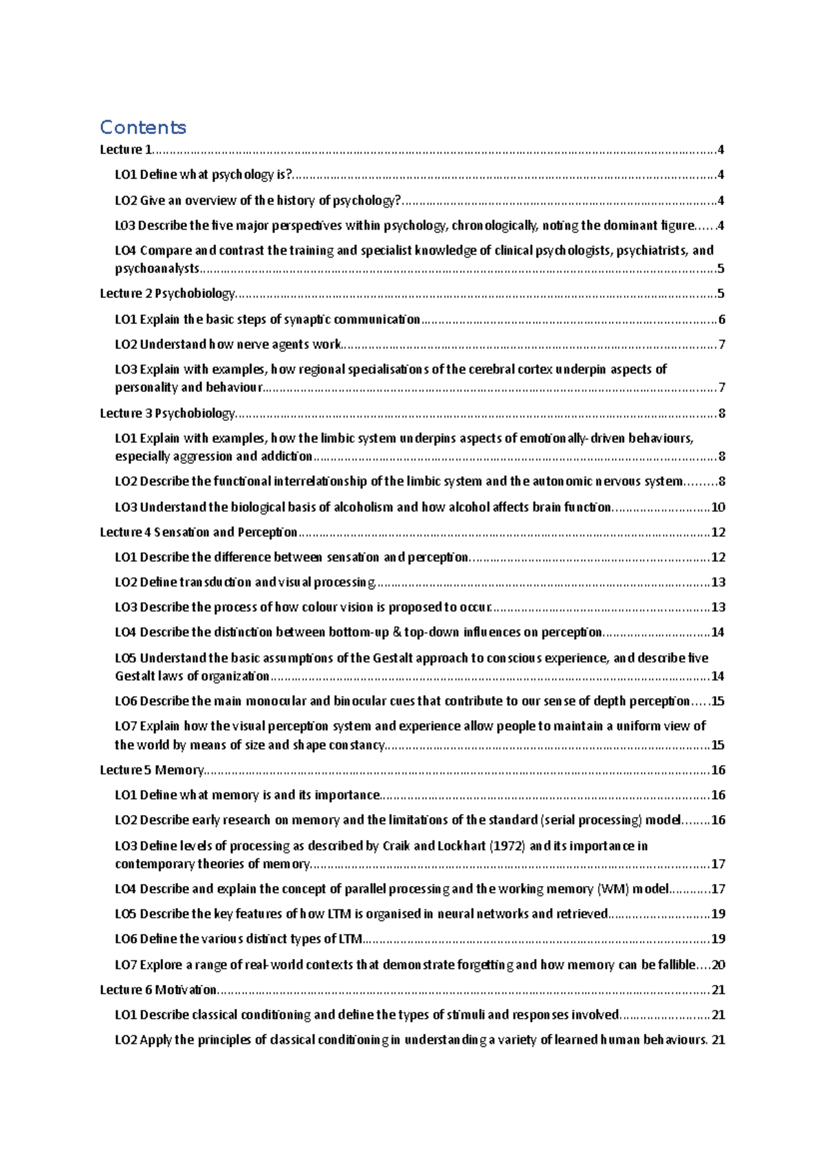 Lecture Notes Foundations of Psychology - Contents Lecture - Studocu