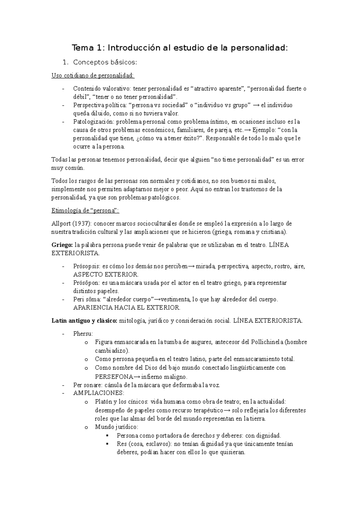 Tema 1 PSICOLOGIA DE LA PERSONALIDAD - Tema 1: Introducción al estudio ...