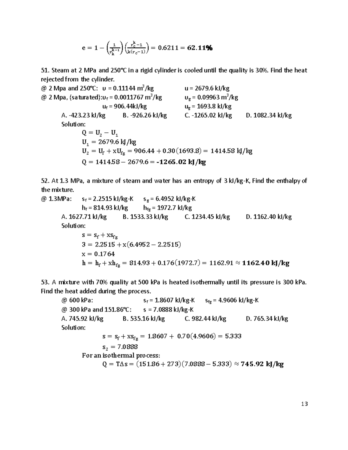 BLUE-BOOK-7 - n/a - 13 ( ) ( ( )) Steam at 2 MPa and 250°C in a rigid ...