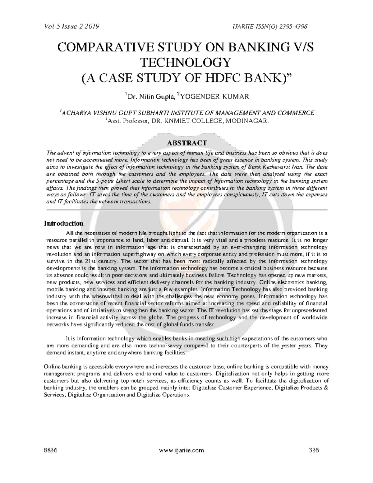 Comparative Study ON Banking V S Technology A CASE Study OF HDFC BANK ...