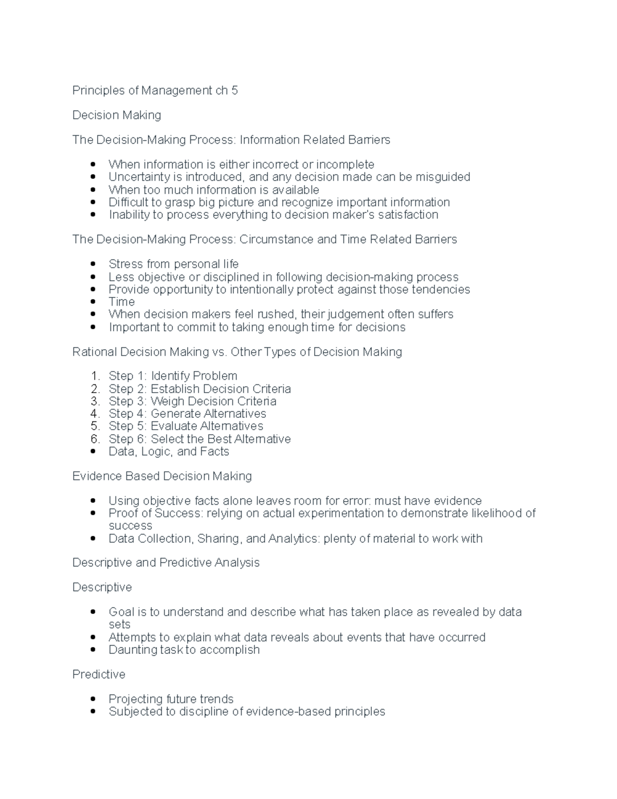 Management notes ch5 - Principles of Management ch 5 Decision Making ...