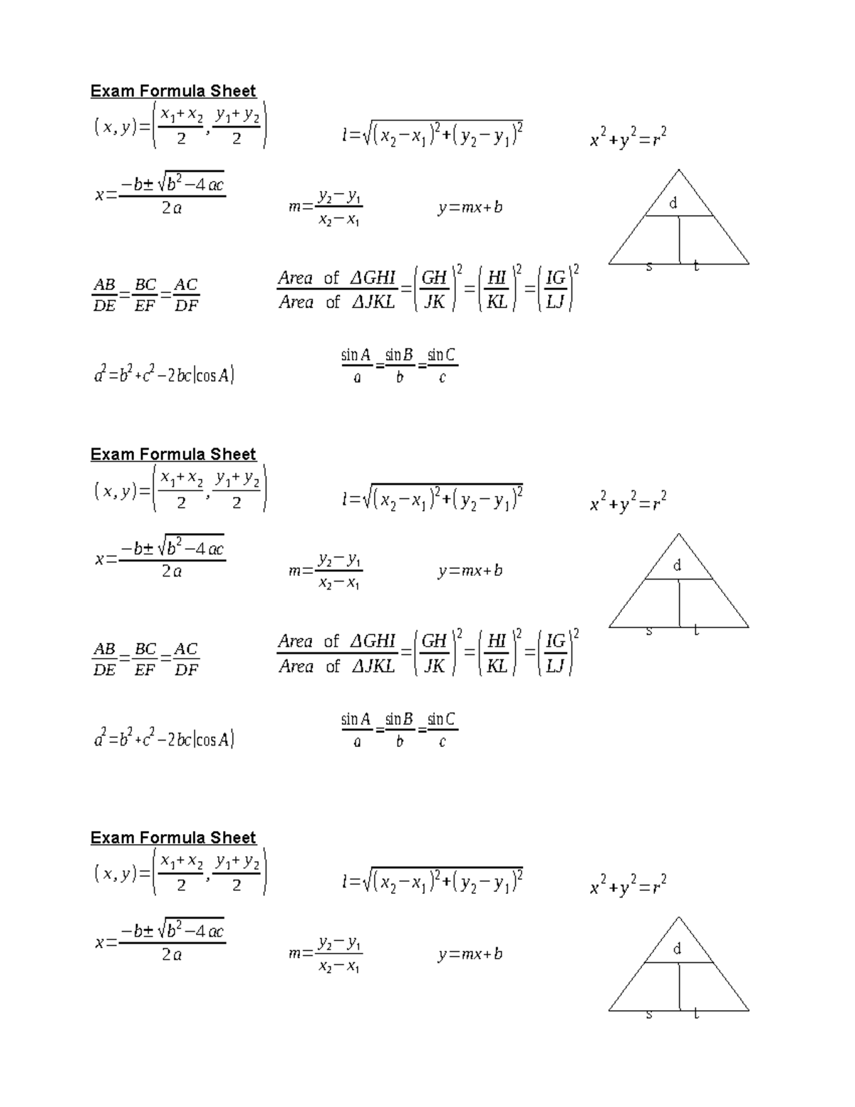 Exam Formula Sheet - da best - Exam Formula Sheet ( x , y )=( x 1 + x 2 ...