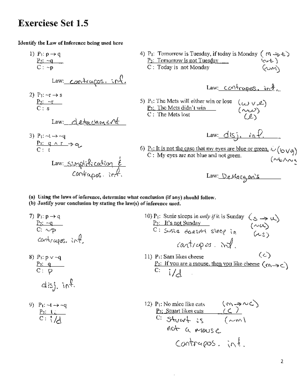 Exercise+Set+1 - Class Homework - Exerciese Set 1 Identify the Law of ...