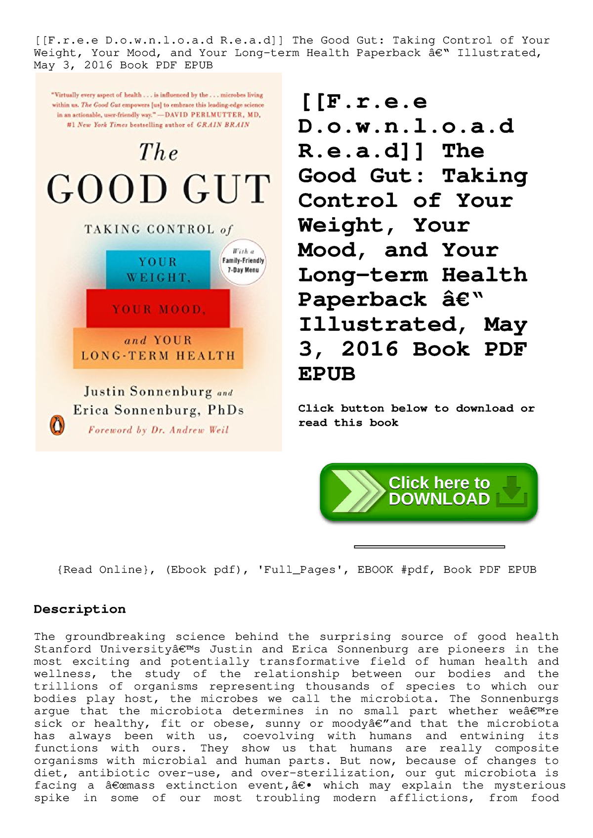 {epub download} The Good Gut: Taking Control of Your Weight, Your Mood ...