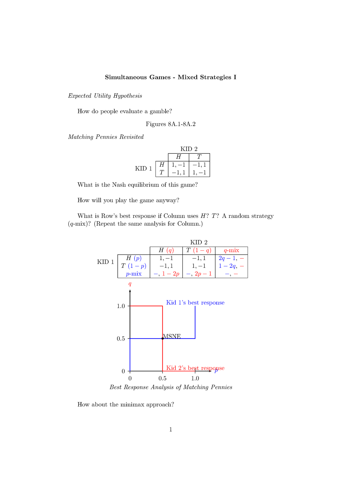 Simultaneous Games - Mixed Strategies I - Simultaneous Games Mixed ...