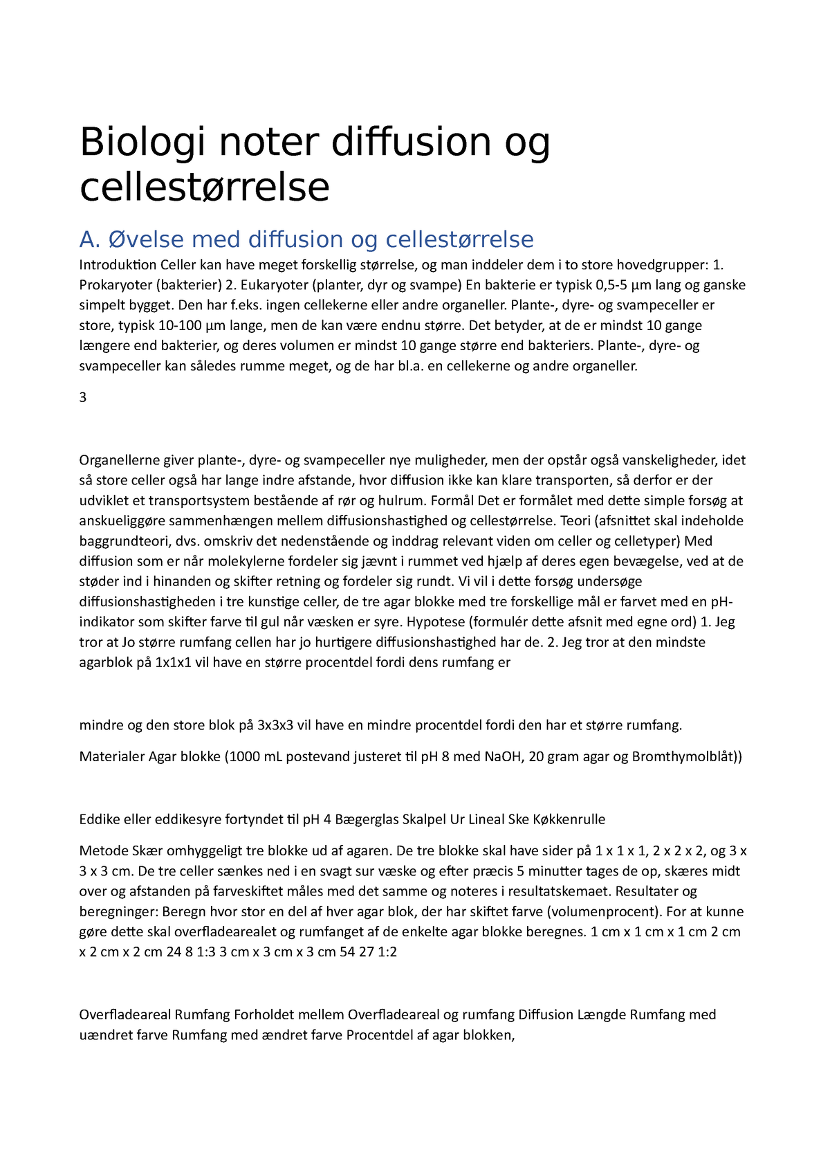 Biologi Noter Diffusion Og Cellestørrelse - Øvelse Med Diffusion Og ...