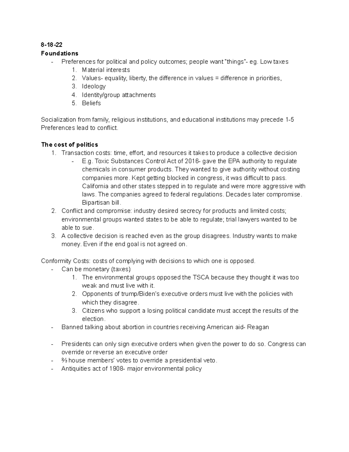 POLS 102 AG - Lecture notes from the fall semester - 8-18- Foundations ...