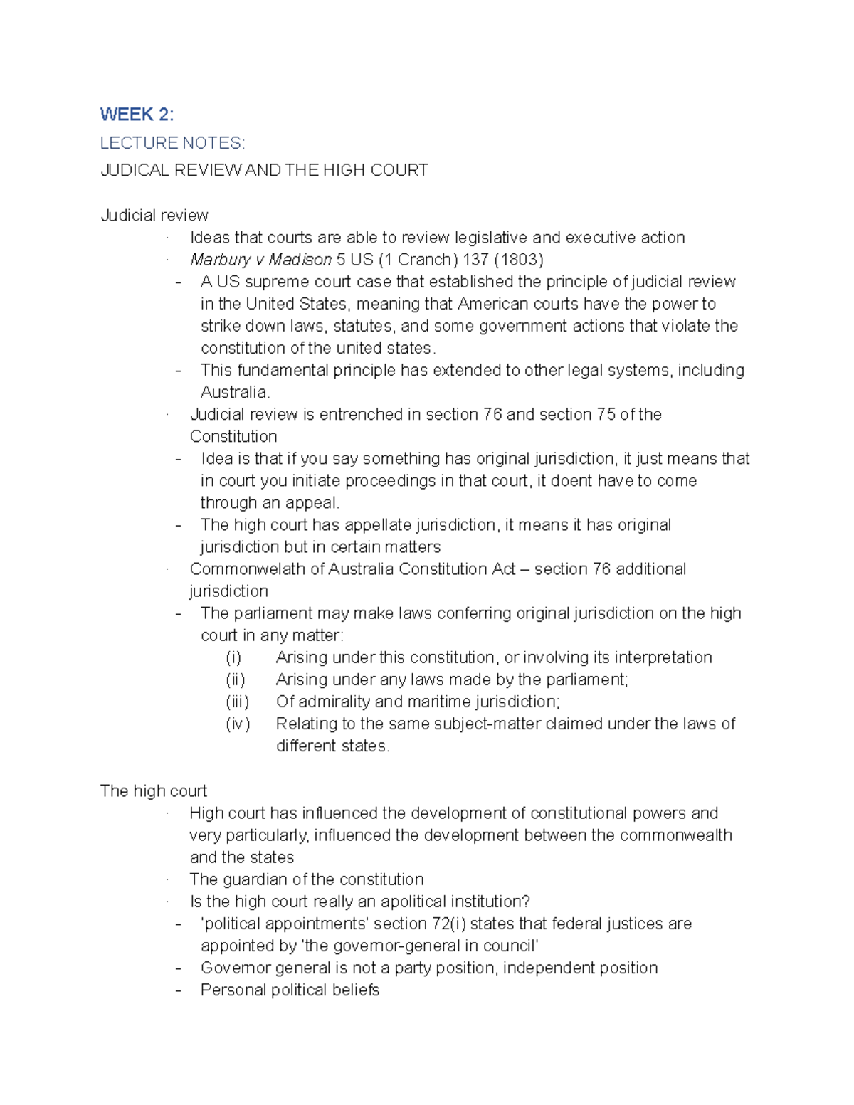 WEEK 2 - week 2 lecture notes for Constitutional Law LLB2280 - WEEK 2 ...