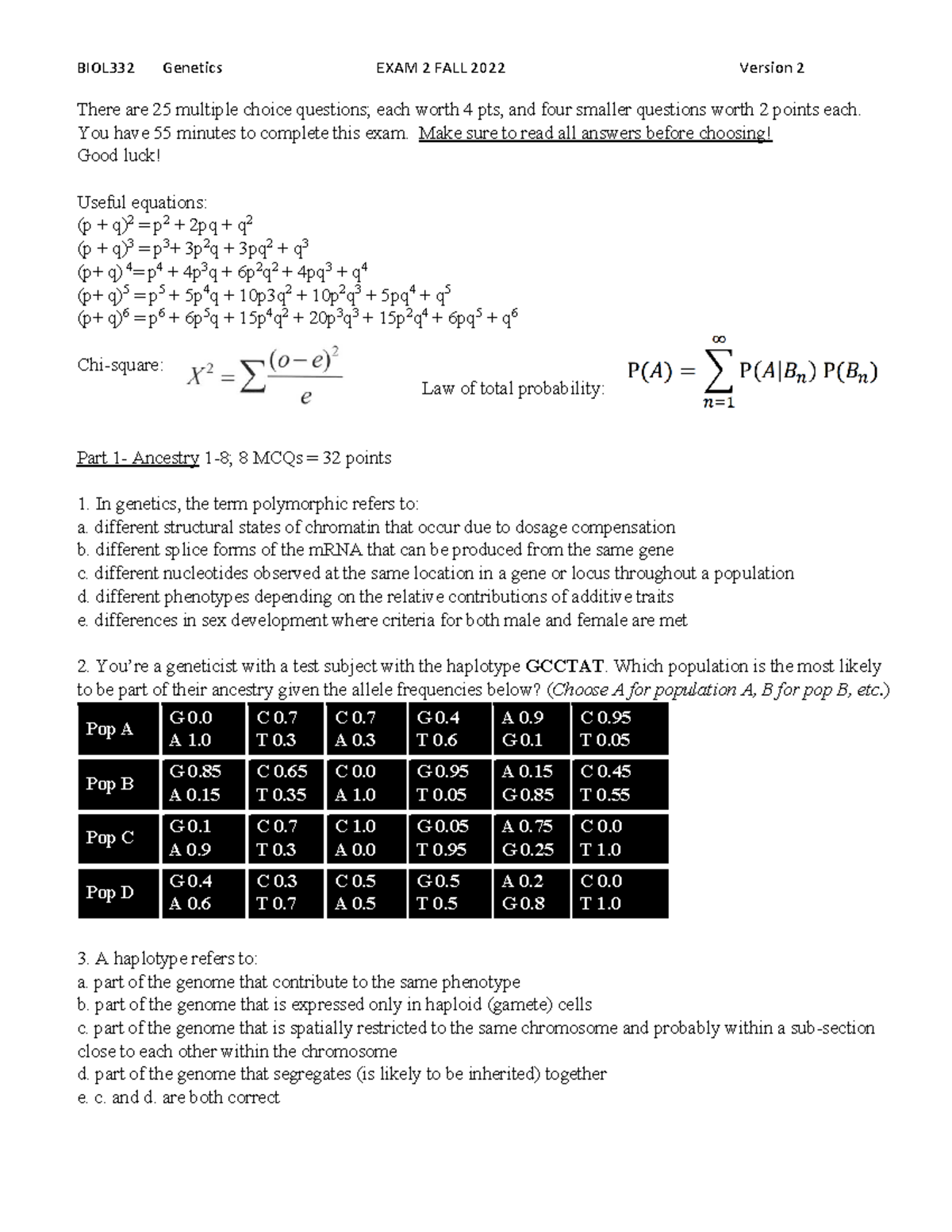 E2 F22 v2 - Study for Exam 2 with practice exams from previous semester ...