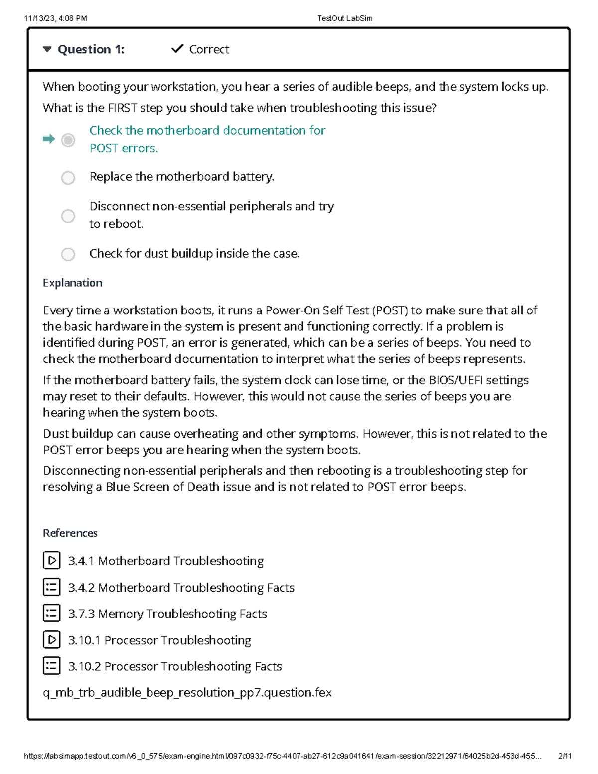 Test Out Lab Sim 3 3.4.5 Practice Questions Question 1 Correct