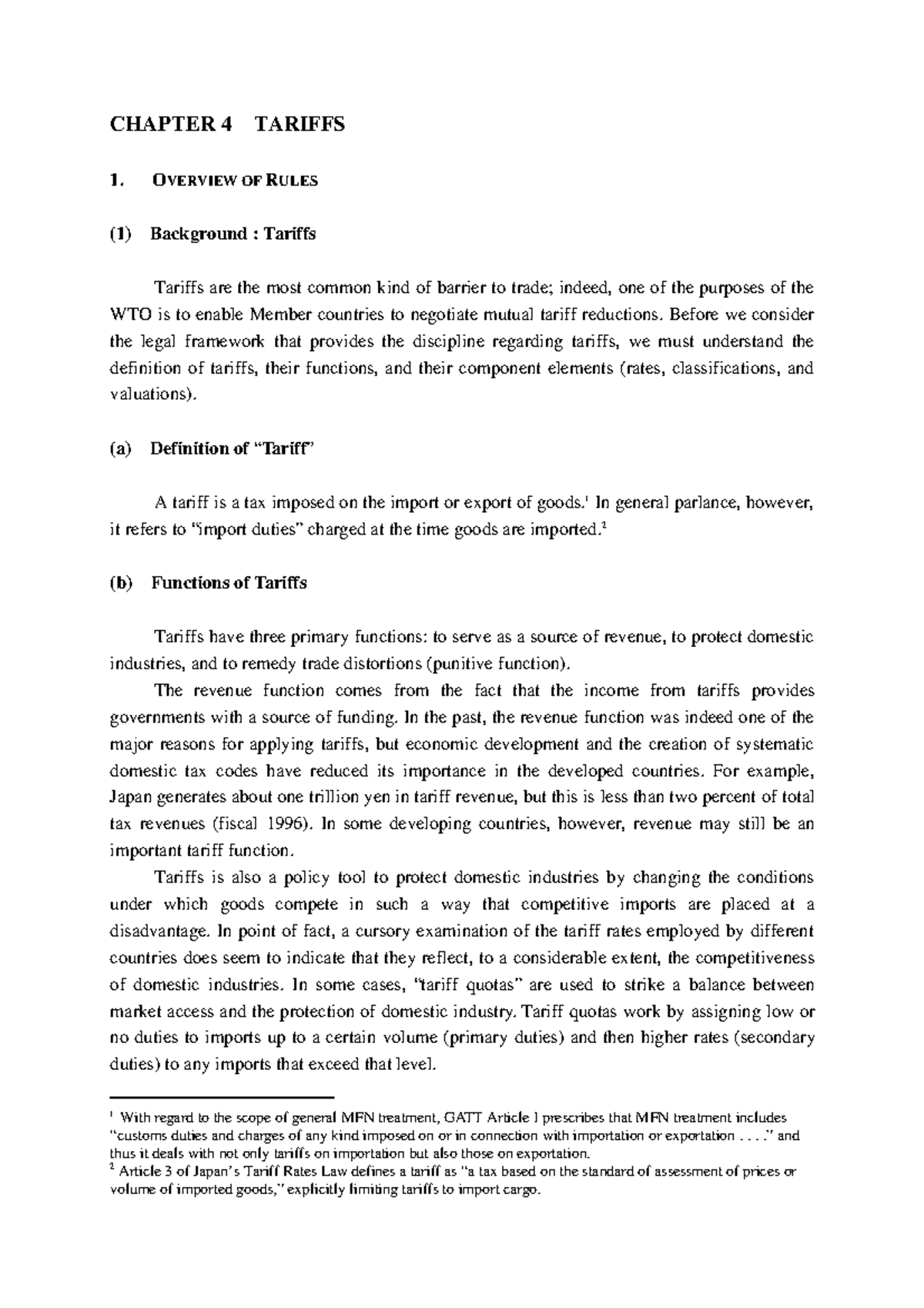 Tariff Vs. Quota - Lecture Notes - CHAPTER 4 TARIFFS 1. OVERVIEW OF ...