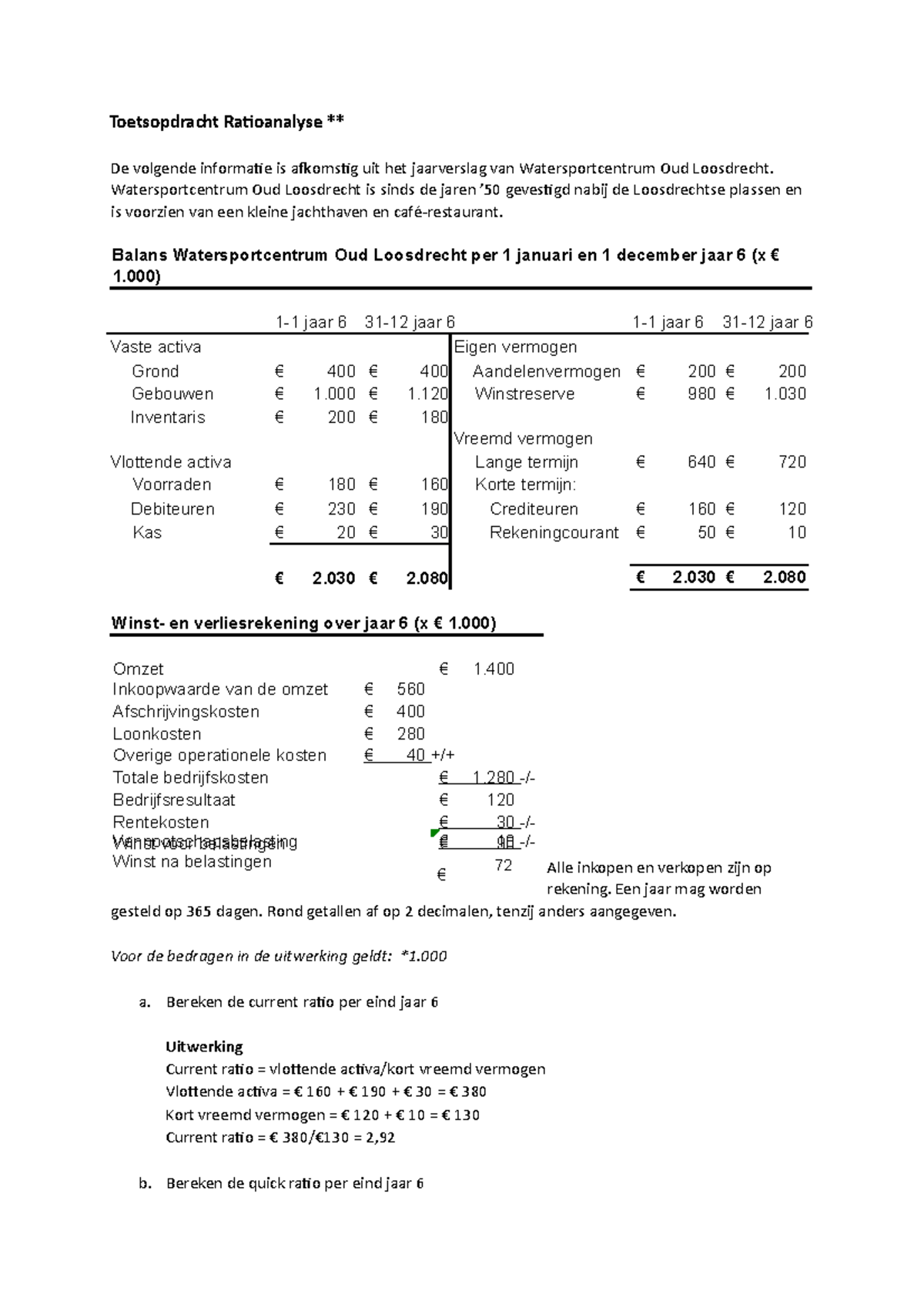 Toetsopdracht Ratioanalyse BECO - Bedrijfseconomie Voor Notariëlen ...