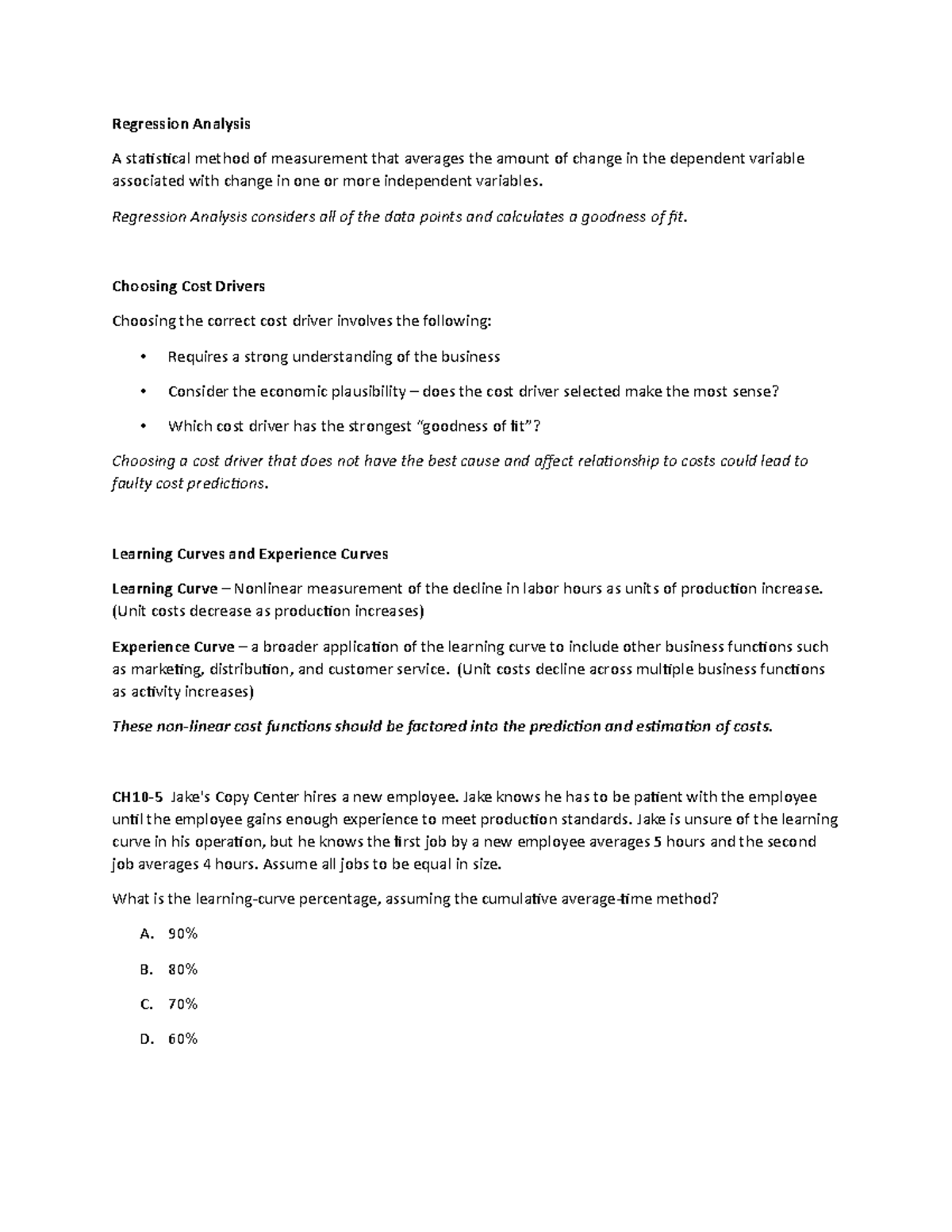 Ch-10 Notes 1 - Regression Analysis A statistical method of measurement ...