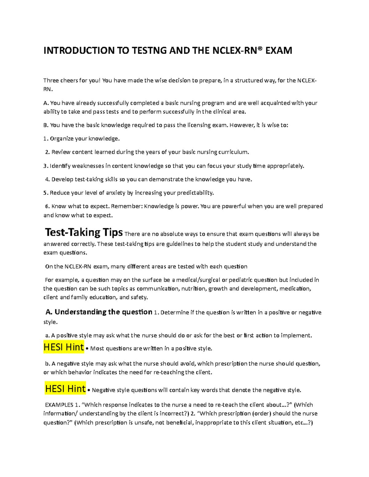 Introduction TO Testng AND THE Nclex [TEST Taking TIPS] VERY VERY