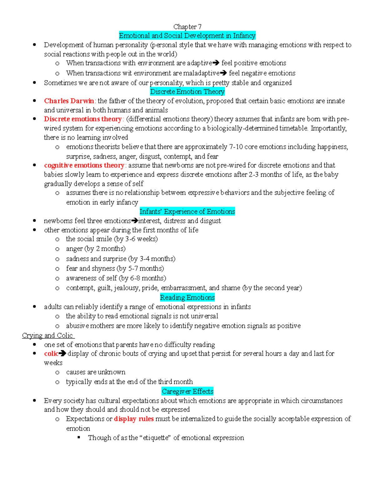 Chapter 7 Notes - Chapter 7 Emotional and Social Development in Infancy ...