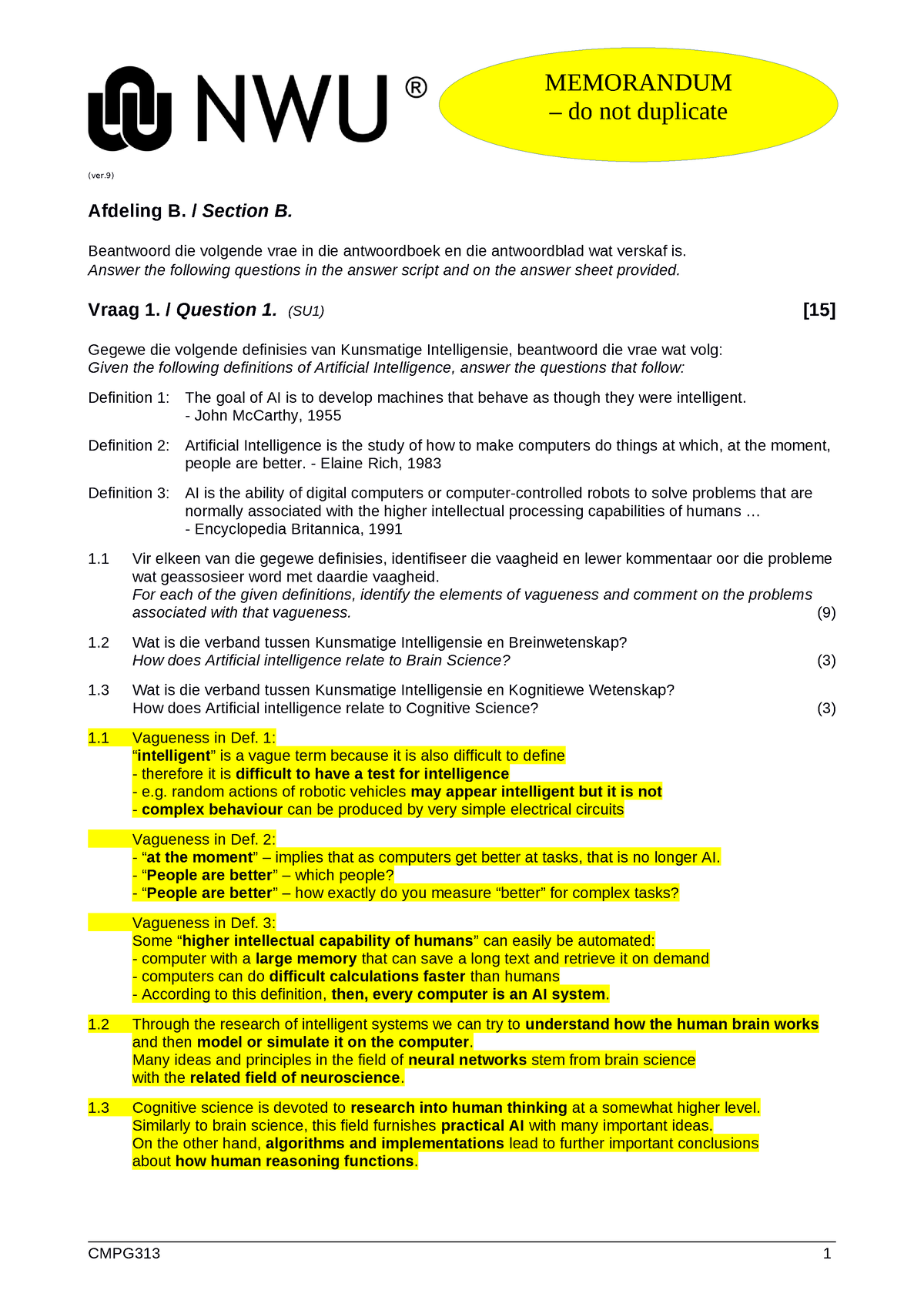 2021 1st-Opp Section-B Memorandum CMPG313 - (ver) Afdeling B. / Section ...