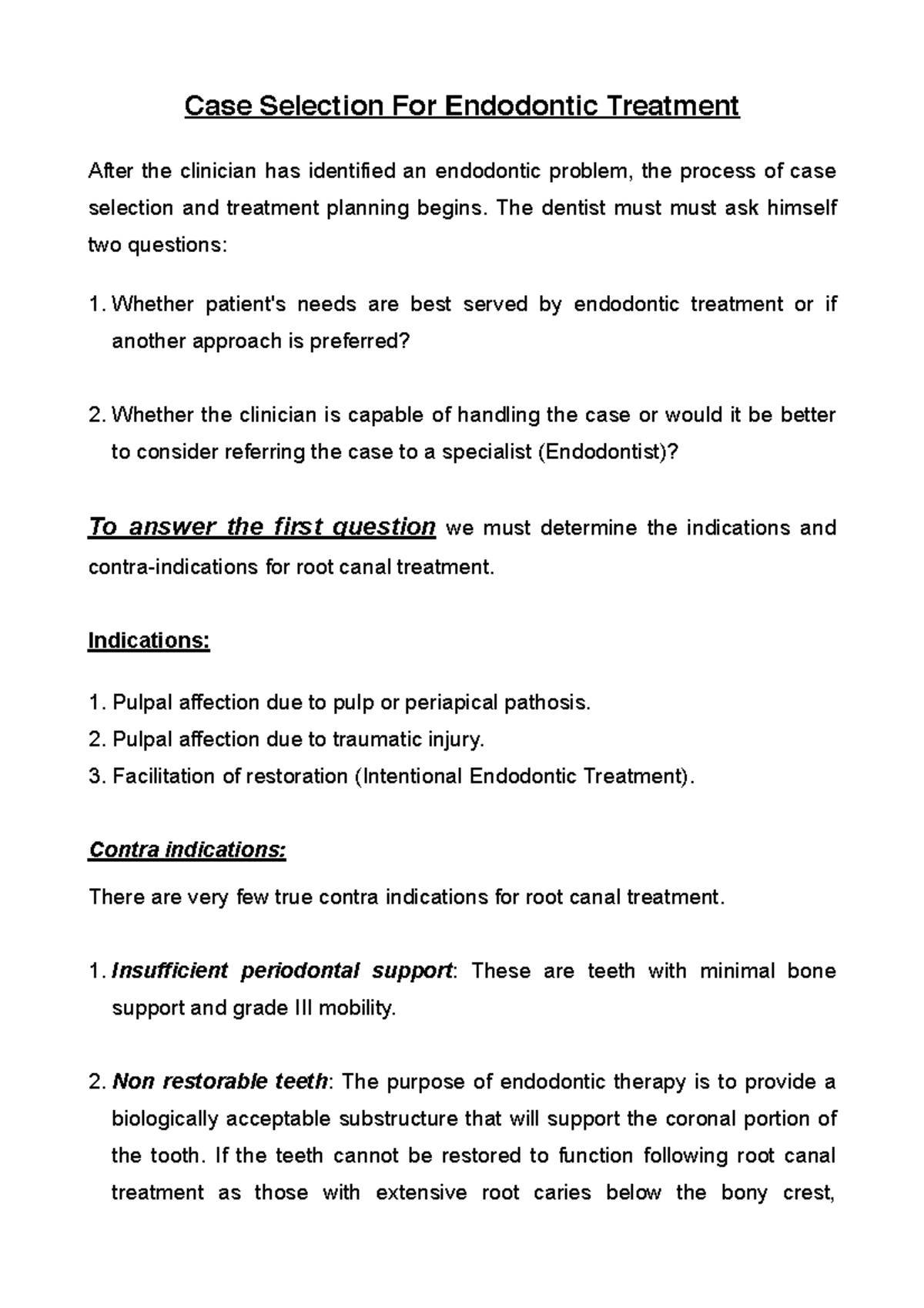 Case Selection For Endodontic Treatment - Case Selection For Endodontic ...