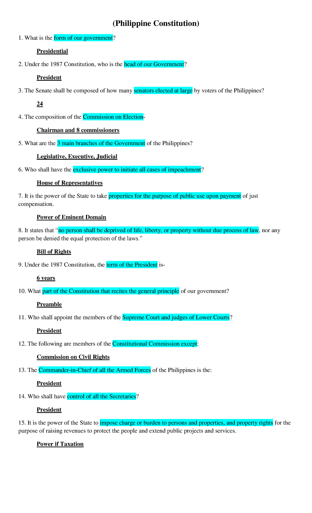 Reviewer (Philippine Constitution) What is the form of our