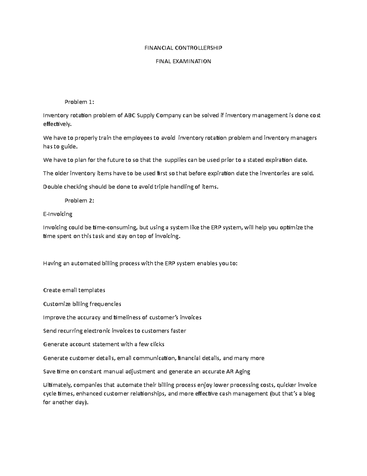 Financial Controllership Finals JOHN Joseph Manuel - FINANCIAL ...