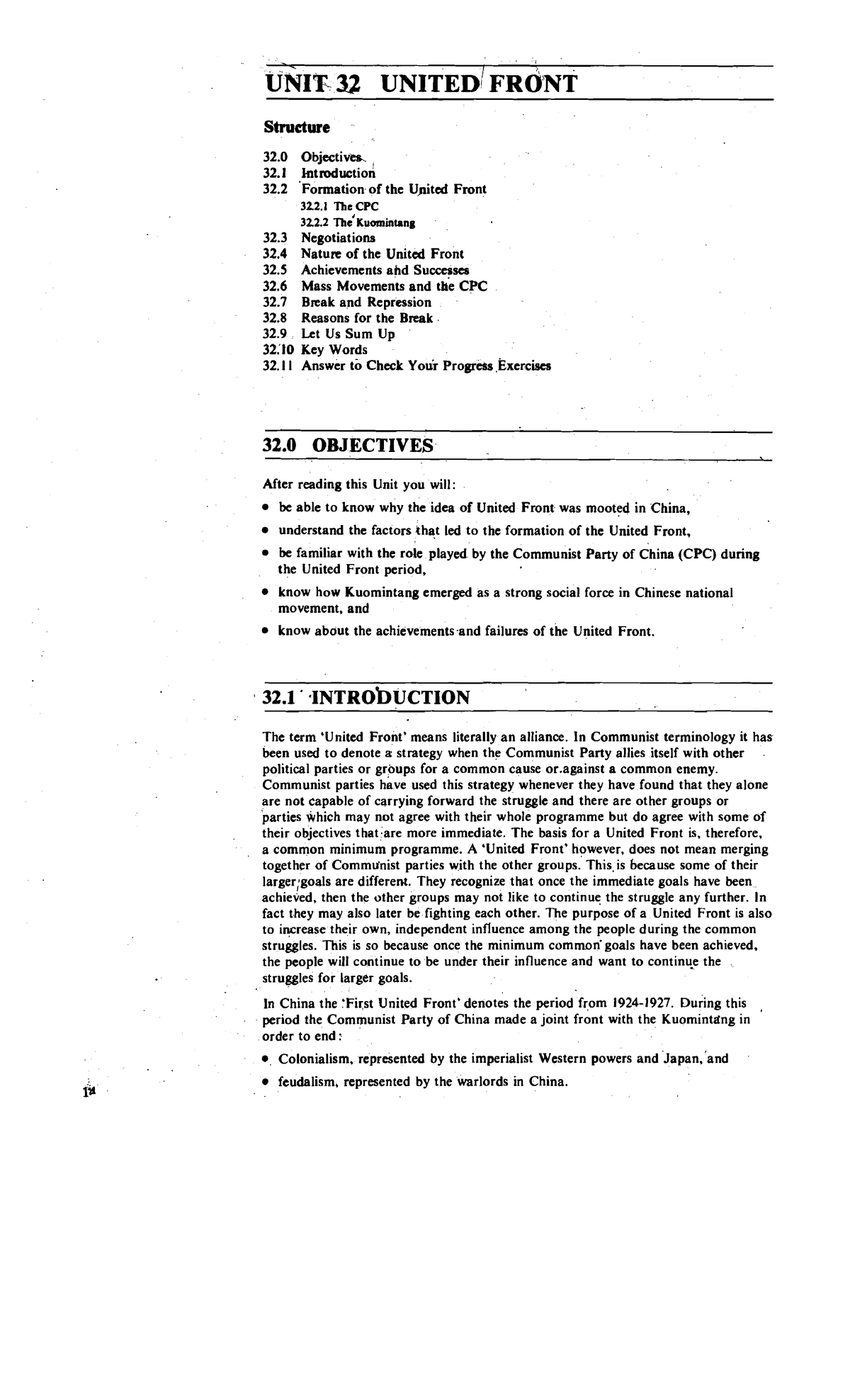 Unit-32- United Front - ####### Structure 32 Objectives. , 32 ...