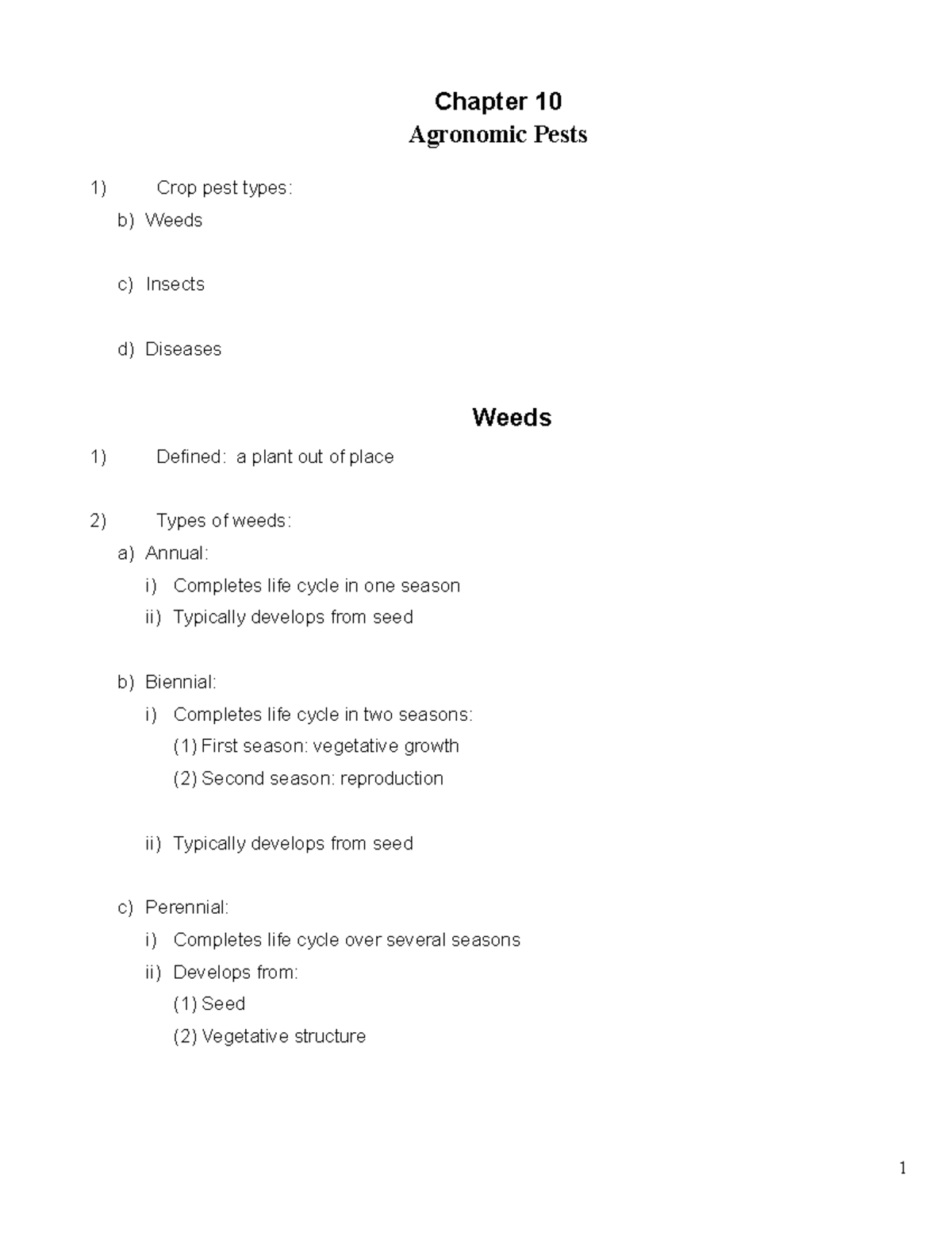 10- Pests-student - Lecture notes 10 - Chapter 10 Agronomic Pests 1 ...