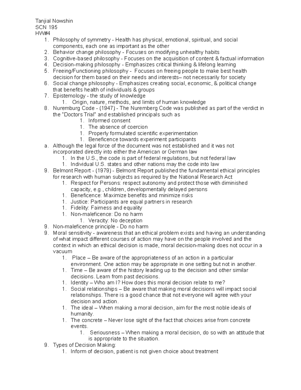 HW#4 - HW#6 - Tanjial Nowshin SCN 195 HW# 1. Philosophy of symmetry ...