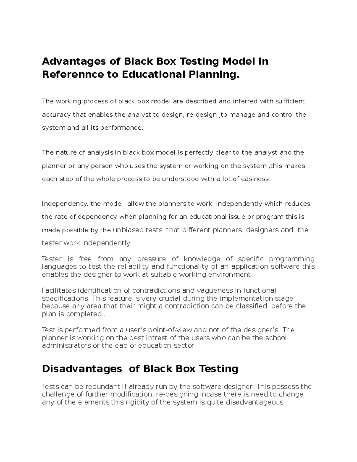 Advantages of Black Box Testing Model in Referennce to Educational ...