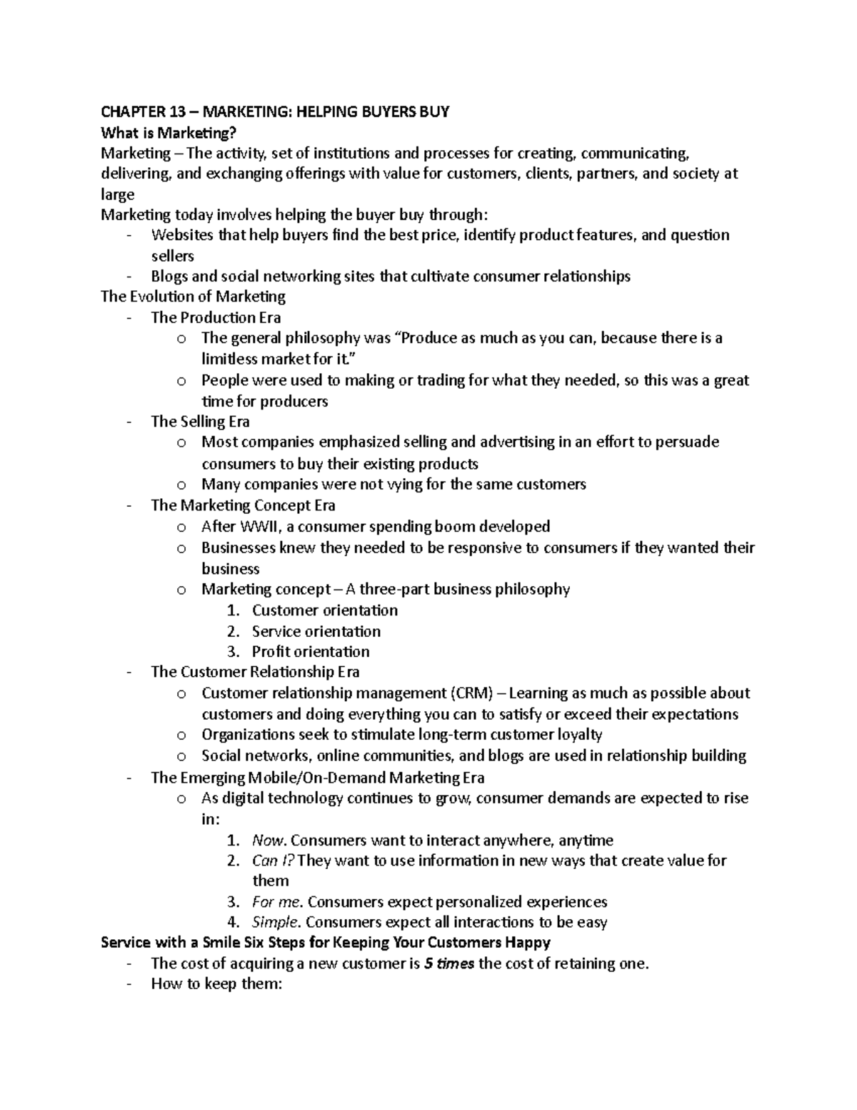 10:24:2022 Notes - CHAPTER 13 – MARKETING: HELPING BUYERS BUY What is ...