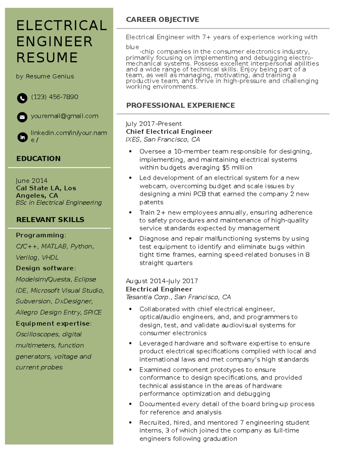 Electrical-Engineer-Resume-Example Clean-Green - ELECTRICAL ENGINEER ...