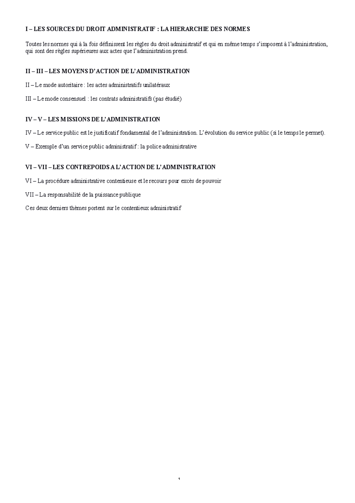 Droit Admin - Examen #1 - I – LES SOURCES DU DROIT ADMINISTRATIF : LA ...