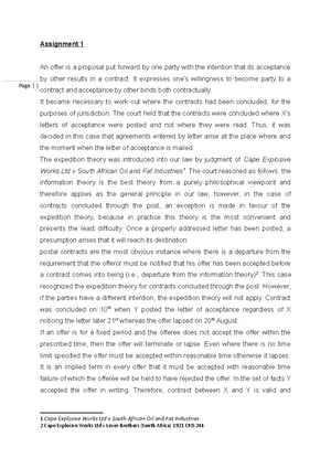 Law of contract assignment 1 - MODULE CODE: PVL LAW OF CONTRACT ...